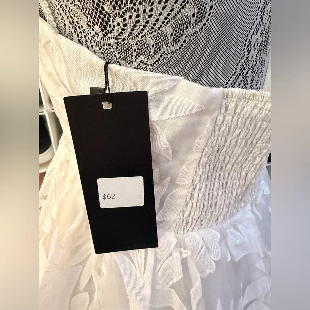 Elegant White Floral Mini Dress size L NWT - Picture 7 of 8